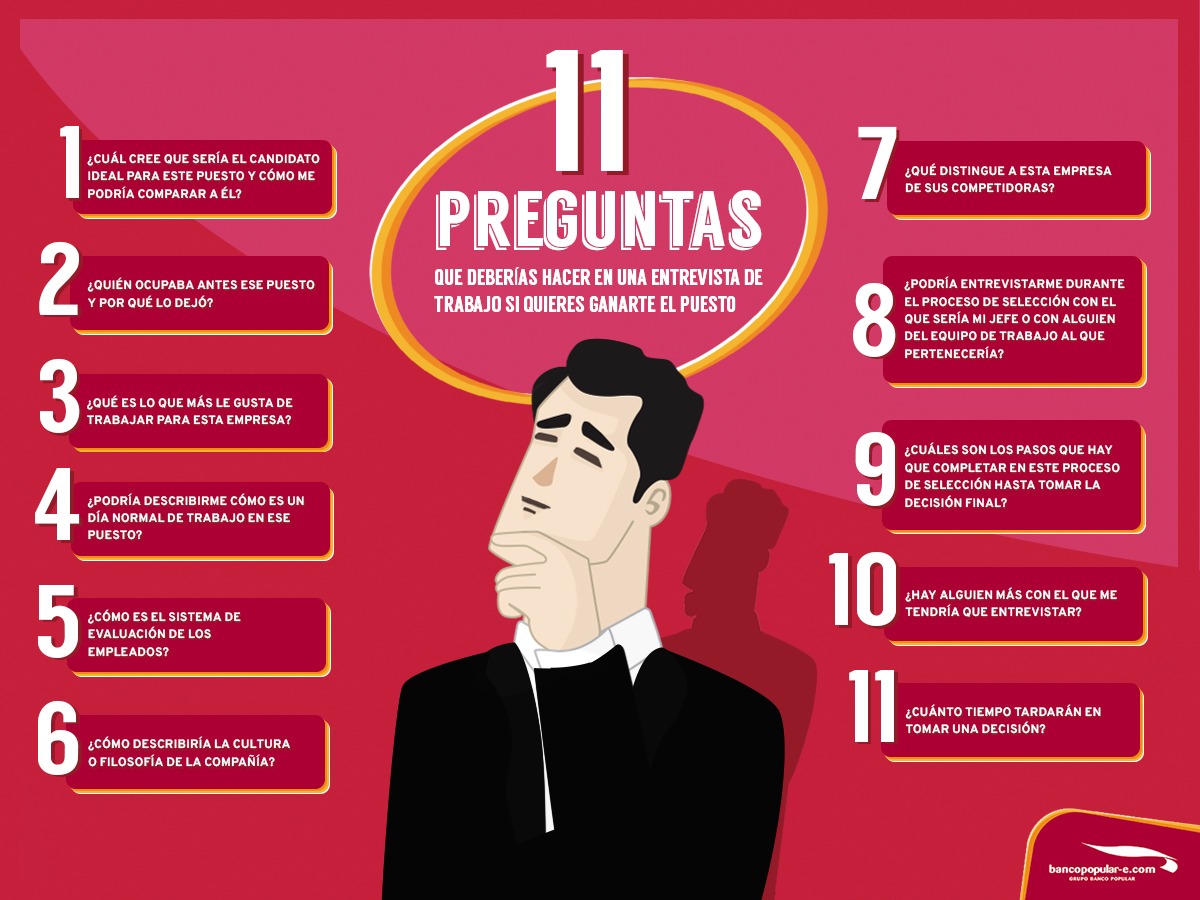 11 preguntas que debes hacer en una entrevista de trabajo #infografia #empl...